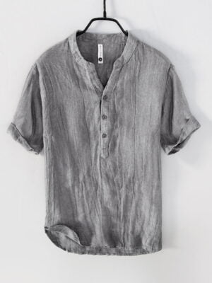 Men's V-Neck Linen Short Sleeve T-Shirt