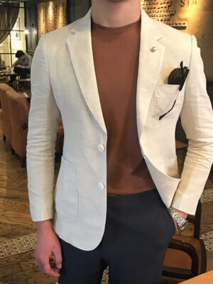 Men's Solid Color Style Linen Suit Jacket