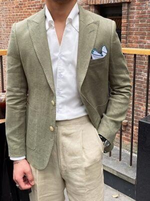 Men's Casual Fashion Linen Blazer with Lapel