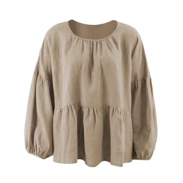 Women's Linen Babydoll Blouse with Round Neck