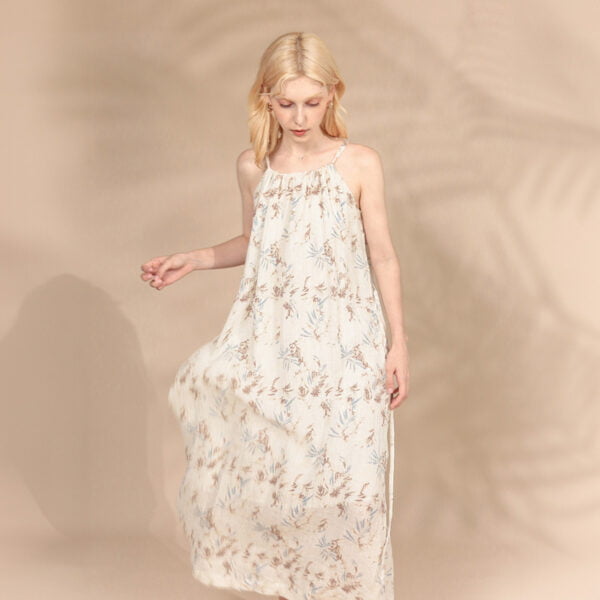 Women's Elegant Floral Printed Halter Linen Dress
