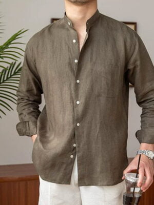 Men's Linen Long-Sleeve Casual Shirt