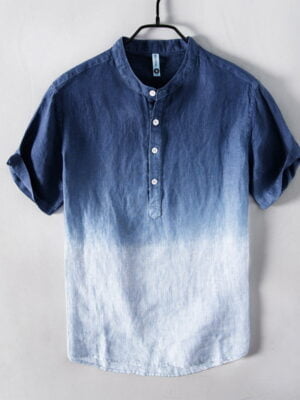 Men's Gradient Linen Polo Collar Short Sleeve T-Shirt
