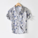 Men's Linen Short-Sleeve Shirt with Print