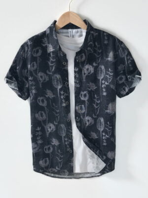 Men's Linen Short-Sleeve Shirt with Print